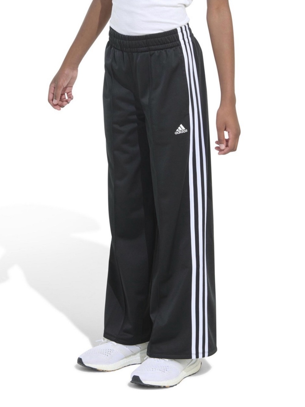 adidas Kids Black Tricot Track Pants with White Side Stripes Medium (10-12) NWT